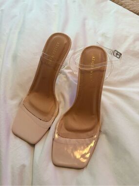 AZALEA WANG Nude Clear-Strap Square-Toe Heels no box no tags